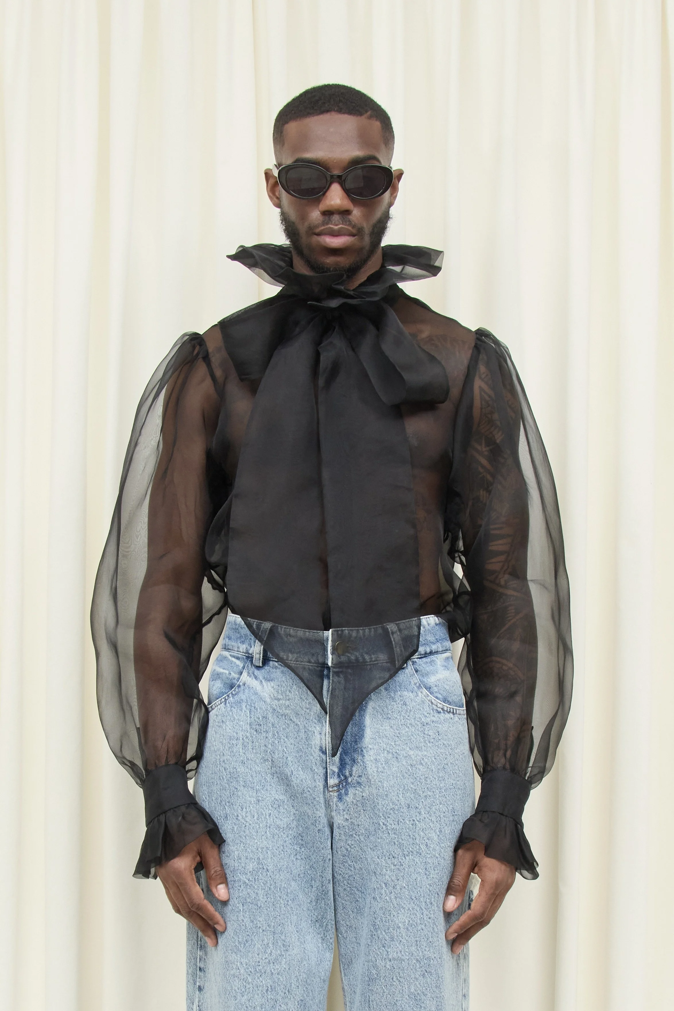 Simone Oversized Bow Blouse - Blue Silk Taffeta — Tanner Fletcher
